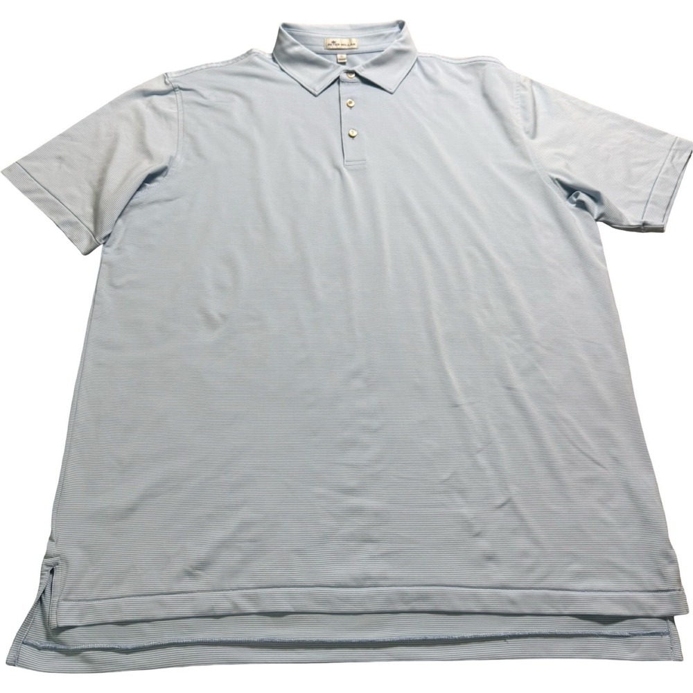 Peter Millar Polo Shirt Mens XL Blue Micro Stripe Summer Comfort Good ME0EK11S